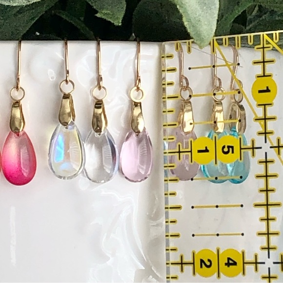 New Handmade Water Droplet Dangle Drop Teardrop Earrings Clear Glass Shine pearl - Picture 4 of 8